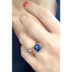Mavi Mor Swarovski Taşlı 925ayar Gümüş Rose Ayarlanabilir Yüzük