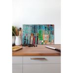 Mavi Mozaik Desen Cam Kesme Tahtası, Silikon Ayaklı, Isıya Kırılmaya Dayanıklı, Sunum Kesim Tablası - 30 x 45 cm