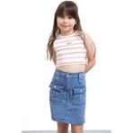 Mavi Ön Cepli Beli Lastikli Kız Çocuk Jean Şort Etek 21122 - 4 - 5 Yaş