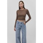 Mavi Pamuklu Slim Fit Bisiklet Yaka Crop Bayan Penye 1612822-81959 KAHVE