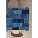 Mavi Patchwork Dokuma Leke Tutmaz Masa Örtüsü MSO297