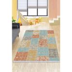 Mavi Patchwork Dokuma Pamuk Taban Kaymaz Kilim Klm068