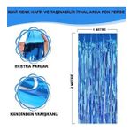 Mavi Renk Ekstra Metalize Parlak Saçaklı Arka Fon Perde İthal A Kalite 1x2 Metre