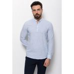 Mavi Renk Slim Fit Yarım Patlı Erkek Gömlek - 2XL - Mavi-Ekru