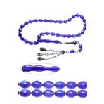 Mavi Renkli Tombul Beyzi Kesim Halep Püsküllü Ateş Kehribar Tesbih