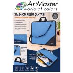 Mavi Resim Çantası Kumaş 37X54 Cm 1 Adet Teknik Resim Dosya Çantası 35X50 Cm Askılı Bez Proje Çantası Fermuarlı Okul