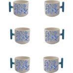 Mavi Şal Desenli T Kulplu 6 Lı Fincan Set Fincan Modeli - Beyaz - 300 cc