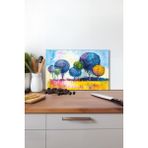 Mavi Sanatsal Ağaç Cam Kesme Tahtası, Silikon Ayaklı Isıya Kırılmaya Dayanıklı, Sunum Kesim Tablası - 30 x 45 cm