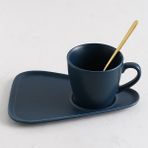 Mavi Seramik Kahve Fincanı Tabağı Kaşık Seti Tatlı Tabağı Altın Jant Süt Çay Kupa Porselen Cafe Fincan Doğum Günü Çiftler Hediye Özel Logo (Yurt Dışından) - 1 Adet - Renkli - 1 lt