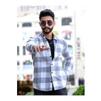 Mavi Sima Erkek Gri-beyaz Ekose Hakiki Slim Fit Oduncu Gömlek.