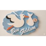 Mavi Simli Strafor Bebek Kapı Süsü - Leylek Figürlü Altta "Ben Geldim" Yazılı Erkek Bebek Hastane Odası ve Bebek Odası Duvar Dekoru - 45x30 cm