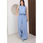 Mavi Sırtı Çapraz Bağcıklı Crop Bluz & Yüksek Bel Palazzo Pantolon Alt Üst Takım