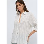 Mavi Siyah Çizgili Beyaz Keten Gömlek 1210748-81510 - XS