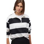 Mavi Siyah Çizgili Polo Tişört Loose Fit/Bol Rahat Kesim 1612833-84004 Beyaz-84004 L