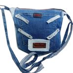 mavi siyah denim omuz çantası