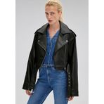 Mavi - Siyah Suni Deri Crop Ceket 1110375-900