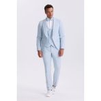 Mavi Slim Fit Şal Yaka Yelekli Smokin Damatlık Takım Elbise - 56