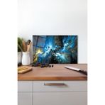 Mavi Soyut Kozmik Cam Kesme Tahtası, Silikon Ayaklı, Isıya Kırılmaya Dayanıklı Sunum Kesim Tablası - 30 x 45 cm