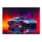 Mavi Spor Araba Işıklar Mdf poster 50cmX 70cm