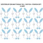 Mavi Tavşan Kostüm Seti – Taç, Papyon, Ponpon (12’li Paket) - Lisinya - 001-Renkli