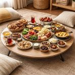 Mavi Trend 100 cm Çap - Ahşap Kaplama Katlanabilir Yer Sofrası - Oyun Masası - 21 cm Yükseklik - Atlantik Çam