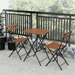 Mavi Trend Katlanır Metal Ayaklı Ahşap Masa Sandalye Bistro Üçlü Set 60X60X75 Balkon Masası Sandalye - Siyah - Kahverengi