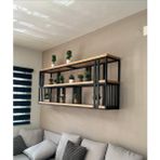 Mavi Trend Metal ve Ahşap Duvar Rafı, Çok Yönlü Depolama Rafı, Kitaplık, Ev, Mutfak, Bar, Kafe için Metal Raflı ve Ahşap Bölmeli As
