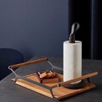 Mavi Trend Modern Çay Kahve Kahvaltılık Ve Sunum Tepsisi Metal Özel Seri Doğal Ahşap Meşe