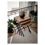 Mavi Trend Modern Estetik Minimalist Çok Amaçlı Siyah Metal Ayak 3'lü Doğal Ahşap Zigon Sehpa