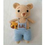 Mavi Tulumlu Ballı Ayıcık Amigurumi Organik Oyuncak