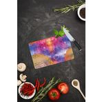 Mavi Turuncu Mandala Desenli Cam Kesme Tahtası| 20 Cm X 30 Cm