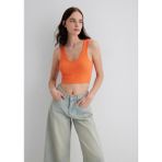 Mavi V Yaka Turuncu Basic Crop Atlet 1612375-71272 - XS - Pembe