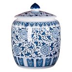 Mavi ve Beyaz Porselen Çin Retro Seramik Kavanoz, Kapaklı Seramik Pirinç Silindiri, Çin Mühürlü Seramik Pirinç Kovası, Ev için Gıda Dispenserleri (Mavi 1,30 * 40 cm/12 * 16 inç)