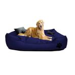 Mavi Vitrin Yıkanabilir Kumaş Pati İşlemeli Büyük Irk Köpek Yatağı L 100 x 80 CM lacivert