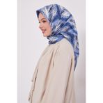 Mavi Yansıma Görünümlü Twill İpek Eşarp