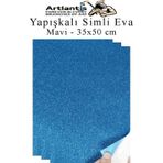 Mavi Yapışkanlı Simli Eva 35X50 Cm 3 Adet Simli Yapışkanlı Eva Süngeri Okul Kreş Anasınıfı Elişi Etkinlikleri Hobi