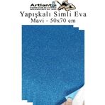 Mavi Yapışkanlı Simli Eva 50X70 Cm 3 Adet Simli Yapışkanlı Eva Süngeri Okul Kreş Anasınıfı Elişi Etkinlikleri Hobi