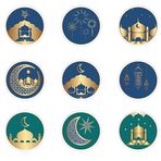 Mavi Yeşil Ramazan Çıkartmaları 180 Adet Ramazan Mavi Yeşil Yuvarlak Sticker Kiti Mavi Yeşil Ramazan Dekorasyon Ramazan Parti Malzemeleri İyilik