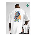 MAVİ YILDIZ CASABLANCA Baskılı Oversize Pamuklu Bisiklet Yaka T-Shirt tshirt