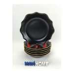 MAViHOME Sarı Kenar Desenli Siyah 21 Cm Seramik Yemek Tabağı 6 Lı