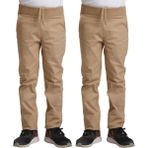 Mavimoure Unisex Çocuk Rahat Kalıp Ribana Bel Canvas Keten Okul Pantolonu 2 Adet - Bej - 6 - 7 Yaş