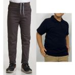 Mavimoure Unisex Çocuk Ribana Bel Keten Füme Okul Pantolonu + Polo Yaka Kısa Kol T-Shirt - Füme - Siyah - 15 Yaş