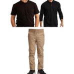 Mavimoure Unisex Çocuk Ribana Bel Keten Okul Pantolonu + Polo Yaka Kısa ve Uzun Kol T-Shirt - Bej - Siyah - 13 Yaş