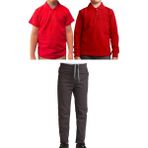 Mavimoure Unisex Çocuk Ribana Bel Keten Okul Pantolonu + Polo Yaka Kısa ve Uzun Kol T-Shirt - Füme - Kırmızı - 7 Yaş