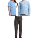 Mavimoure Unisex Çocuk Ribana Bel Keten Okul Pantolonu + Polo Yaka Kısa ve Uzun Kol T-Shirt - Füme - Mavi - 13 Yaş