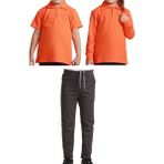 Mavimoure Unisex Çocuk Ribana Bel Keten Okul Pantolonu + Polo Yaka Kısa ve Uzun Kol T-Shirt - Füme - Turuncu - 8 Yaş