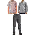 Mavimoure Unisex Çocuk Ribana Bel Keten Okul Pantolonu + Polo Yaka Kısa ve Uzun Kol T-Shirt - Gri - Gri - 7 Yaş
