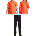 Mavimoure Unisex Çocuk Ribana Bel Keten Okul Pantolonu + Polo Yaka Kısa ve Uzun Kol T-Shirt - Lacivert - Turuncu - 11 Yaş