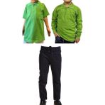 Mavimoure Unisex Çocuk Ribana Bel Keten Okul Pantolonu + Polo Yaka Kısa ve Uzun Kol T-Shirt - Siyah - Açık Yeşil - 6 Yaş