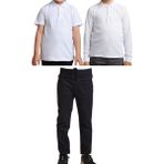 Mavimoure Unisex Çocuk Ribana Bel Keten Okul Pantolonu + Polo Yaka Kısa ve Uzun Kol T-Shirt - Siyah - Beyaz - 12 Yaş